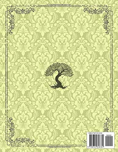 Notebook Golden Hand Drawn Tree Life Luxury Key Lime Background Cover Lined Journal: Large 8.5x11 inches (21.59 x 27.94 cm), A4 Size - 110 Pages