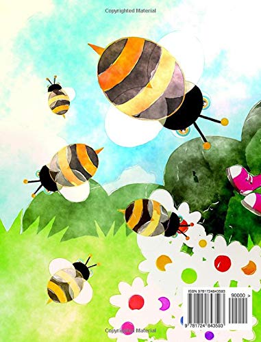 Notebook: Watercolor Drawing of a Happy Girl Playing with the Bees in The Grass and Flowers While Sitting on Books, Composition Wide Ruled 7.5 x 9.25 ... teens, pre K-2, elementary, primary, teachers