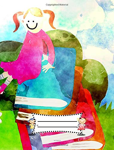 Notebook: Watercolor Drawing of a Happy Girl Playing with the Bees in The Grass and Flowers While Sitting on Books, Composition Wide Ruled 7.5 x 9.25 ... teens, pre K-2, elementary, primary, teachers