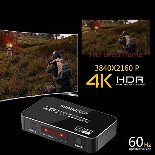NOWBOTUCH 4x1 Divisor de Interruptor HDMI 4 Puertos 4Kx2K 60Hz 1080P, conmutador 3D HDMI 2.0 Selector HDMI 4 en 1 Salida con Control Remoto inalámbrico IR Compatible para PS3/PS4, Xbox 360/One, HDTV