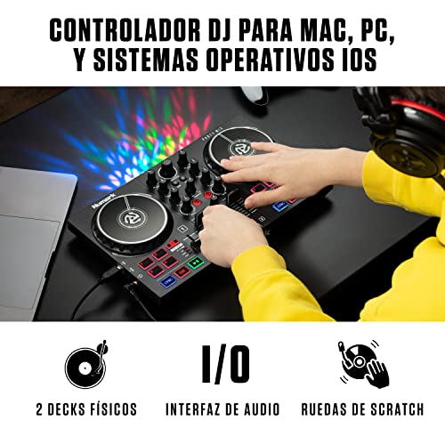Numark Party Mix II - Controladora DJ, mesa de mezclas con luces integradas y mezclador DJ para Serato DJ Lite y Algoriddim djay Pro AI