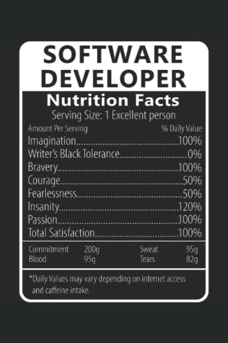 Nutrition Facts: Software Developer: Cool Perfect Gift Idea ~ Small Lined Notebook (6'' X 9")