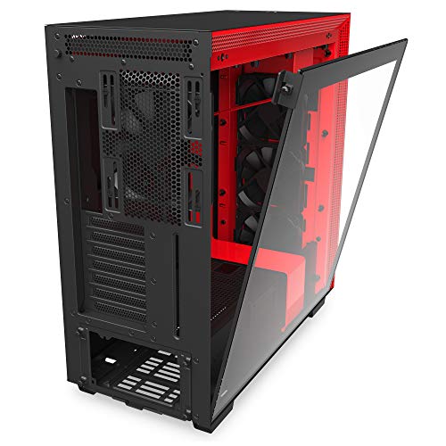 NZXT H710 - Caja PC Gaming Semitorre ATX - Panel frontal E/S Puerto USB de Tipo C - Panel Lateral de Cristal Templado de Apertura Rápida - Preparado para Refrigeración Líquida - Rojo/ Negro