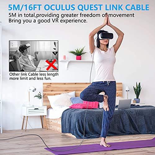 Oculus quest - Cable trenzado (2 cables, 5 m, USB 3.0, 5 Gbps, transferencia de datos de alta velocidad, USB A a tipo C, compatible con Oculus Quest/Quest 2 Link Steam VR