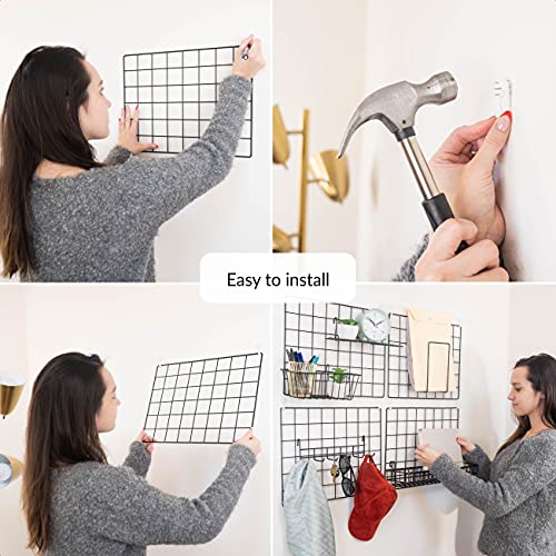 ODOXIA Juego de 4 Paneles de Rejilla Decoracion Pared con Accesorios | Incluye Cestas para Colgar, Ordenador de Cartas, Estante y Percheros | Decoración para Colgar en Casa, Oficina y Cocina