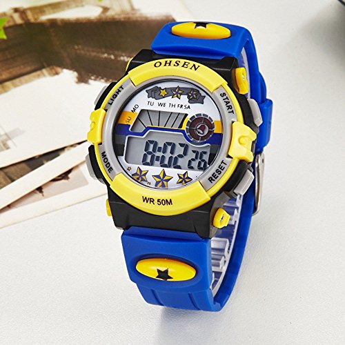 OHSEN – Reloj de pulsera Lindo colorido niños niñas Digital retroiluminación reloj impermeable 1603 – azul