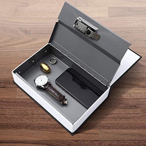 Ohuhu Caja de seguridad en forma de libro - Cerradura con Combinación, Caja Fuerte Portátil, Ideal para Guardar Dinero, Acero (Medio, Negro)