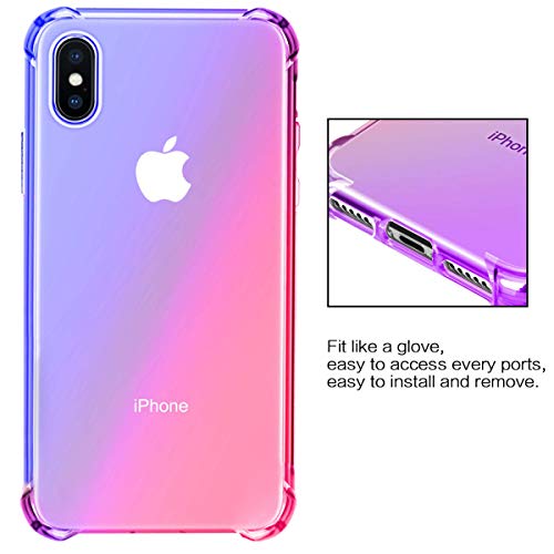 Oihxse Cristal Case - Compatible con Motorola Moto E6 Play Funda, Ultra-Delgado Silicona TPU Suave Airbag Gradiente de Color Carcasa Elegante Moda Lindo Protectora Cubierta (Rosa Azul)