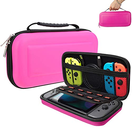 Oihxse Funda para Nintendo Switch, Estuche Portátil Dura Proteger Consola Nintendo Switch, Juegos, Joy-con y Carcasa Ajustable Transporte 10 Cartuchos de Juegos (Rosa)