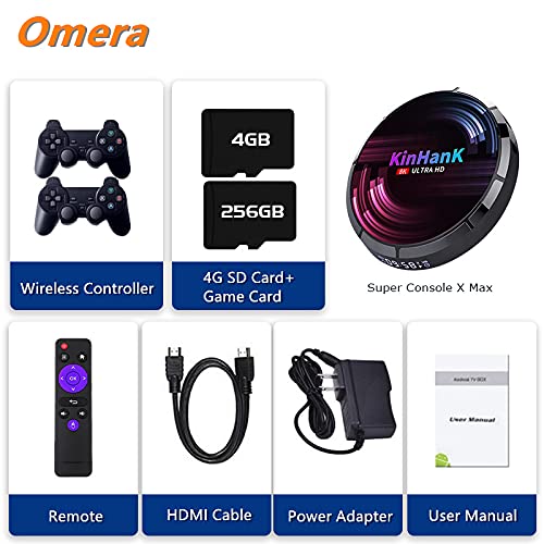 Omera Super Console X Max Pro Retro 256GB, Video Game Console with 50000+ Games, EmuELEC 4.2/Android 9.0/CoreELEC 3 Systems in 1,4K UHD Output,Support PS1/PSP/NES/SEGA Saturn, 2.4G+5G Dual Band WiFi