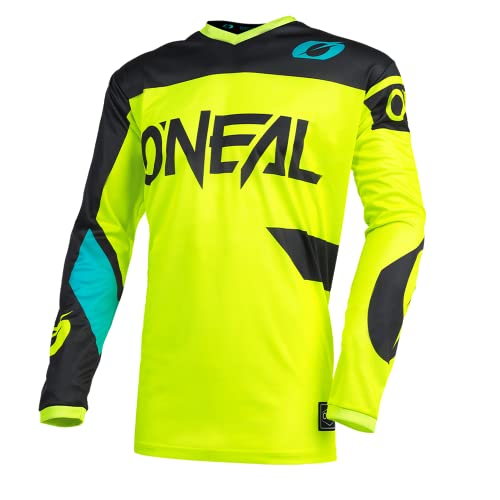 O'Neal | Camiseta de Motocross | Enduro MX Protección Acolchada para el Codo, Apto para el máximo Rango de Movimiento | Jersey Element Racewear | Adultos | Negro Neón Amarillo | Talla L
