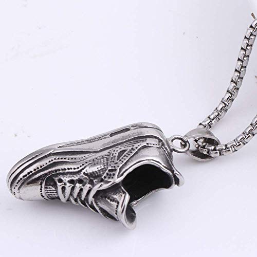 Onefeart Titanio Colgante Collar para Hombres Niño Personalidad Estilo Zapatos Cumpleaños Regalo 60CM Plata