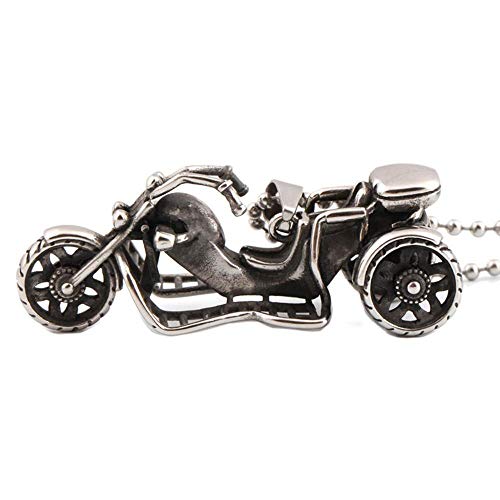 Onefeart Titanio Colgante Collar para Hombres Niño Único Estilo Motorcycle Forma Diseño 60CM Plata Anti Fade