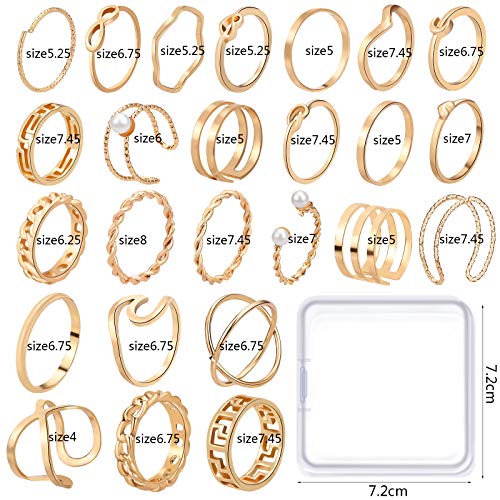 ONESING - Juego de 25 anillos apilables para nudillos, estilo boho vintage, apilables, para mujeres, niñas, anillos dorados, anillos de ajuste cómodo, paquetes de anillos de dedo para juntas