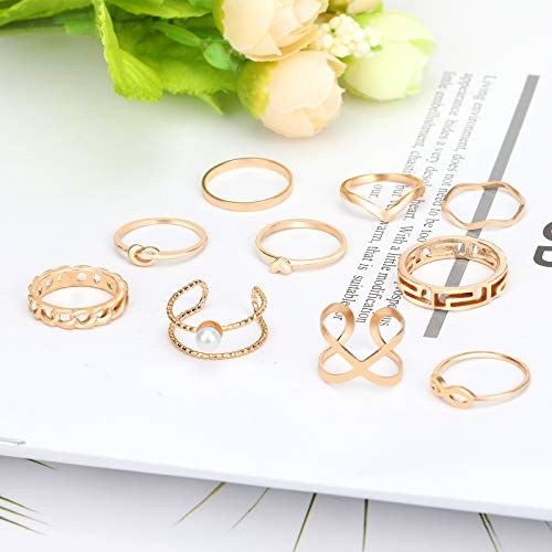 ONESING - Juego de 25 anillos apilables para nudillos, estilo boho vintage, apilables, para mujeres, niñas, anillos dorados, anillos de ajuste cómodo, paquetes de anillos de dedo para juntas