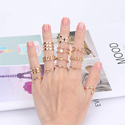 ONESING - Juego de 25 anillos apilables para nudillos, estilo boho vintage, apilables, para mujeres, niñas, anillos dorados, anillos de ajuste cómodo, paquetes de anillos de dedo para juntas