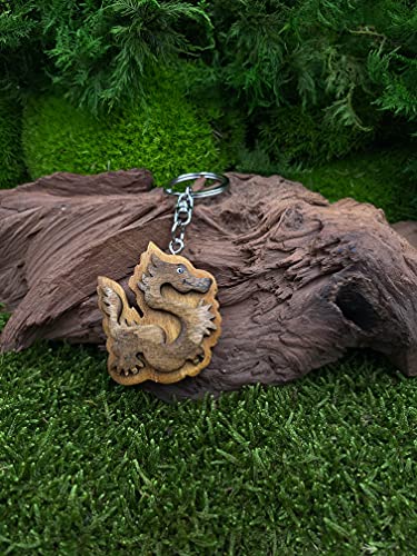 Onwomania Llavero de madera dragón cuento de hadas mitología fuego-respiración colgante encanto