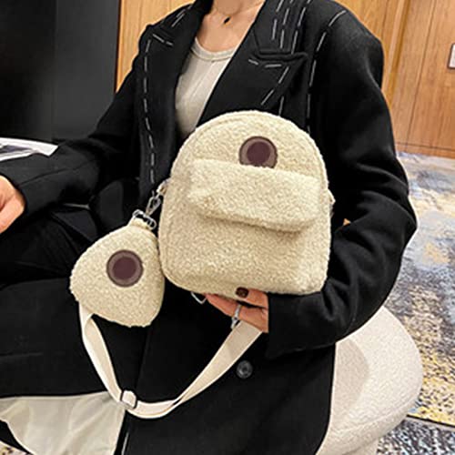 Opfree Mini Plush Backpack,Faux Fur Mini Backpack,Adjustable Strap Backpack,Casual Daily Use Backpack,Lightweight Bear Pattern Crossbody Bag with Coin Purse (white)