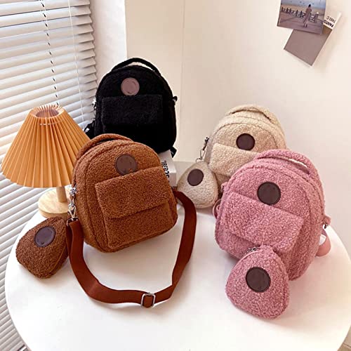 Opfree Mini Plush Backpack,Faux Fur Mini Backpack,Adjustable Strap Backpack,Casual Daily Use Backpack,Lightweight Bear Pattern Crossbody Bag with Coin Purse (white)