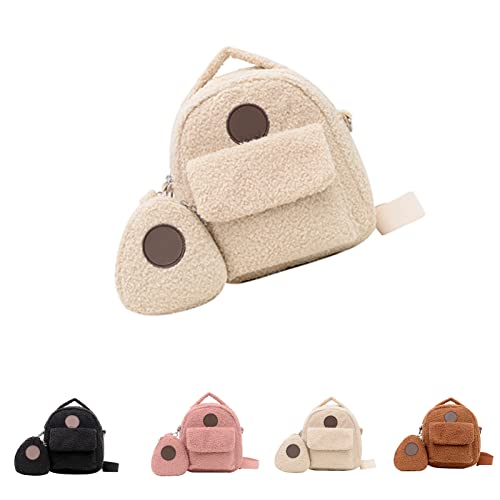 Opfree Mini Plush Backpack,Faux Fur Mini Backpack,Adjustable Strap Backpack,Casual Daily Use Backpack,Lightweight Bear Pattern Crossbody Bag with Coin Purse (white)
