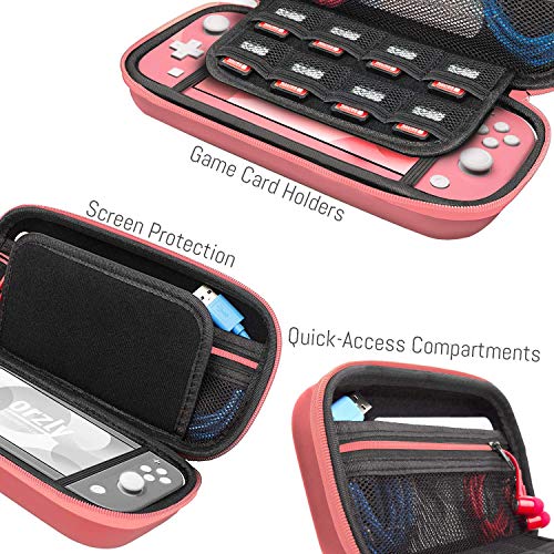 Orzly Funda de Transporte para Nintendo Switch Lite, Protectora Funda Dura de Viaje para Llevar la Consola Nintendo Switch Lite (2019) y Sus Accesorios (Coral)