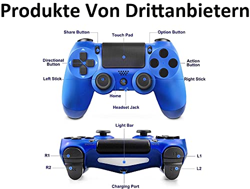 OUBANG Juego Mando para PS4, Controlador inalámbrico para Playstation 4 con Joystick de Juego de Doble vibración, Azul (Wave Azul)