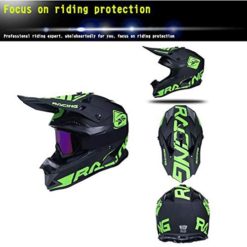 OUYA Adulto Casco de Motocross con Gafas Protectoras, Cascos de Cross de Motos Deportivas Off-Road Downhill Dirt Bike Enduro Casco ATV MTB BMX Quad Cascos de Motocicleta, Mate Negro Verde,S