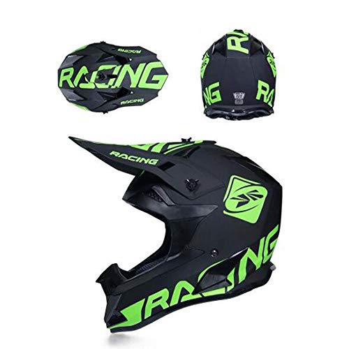 OUYA Adulto Casco de Motocross con Gafas Protectoras, Cascos de Cross de Motos Deportivas Off-Road Downhill Dirt Bike Enduro Casco ATV MTB BMX Quad Cascos de Motocicleta, Mate Negro Verde,S