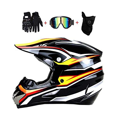OUYA Casco de Motocross - 4 Estaciones Casco de Cross con Gafas Máscara Guantes, Niños Niñas Motos Deportivas Off-Road Enduro Racing Downhill Casco ATV MTB BMX Quad Casco de Motocicleta,S