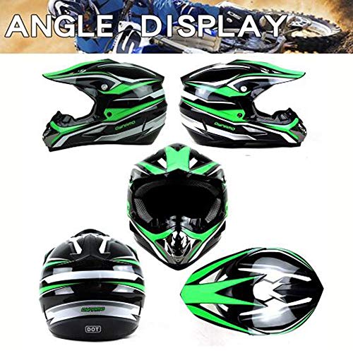 OUYA Casco de Motocross, Negro Verde Casco de Cross con Gafas Máscara Guantes, Niños y Niñas Motos Deportivas Off-Road Enduro Racing Downhill Casco ATV MTB BMX Quad Casco de Motocicleta,XL