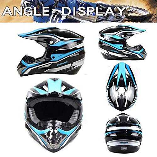 OUYA Cascos de Motocross, Casco de Cross de Moto con Gafas/Máscara/Guantes, Hombres Mujeres Deportes de Motos Off-Road Enduro Downhill Casco ATV MTB BMX Quad Cascos de Motocicleta, Negro Azul,S