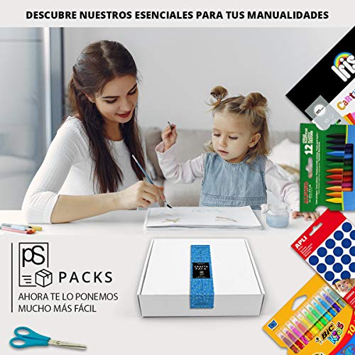 Pack Manualidades - PS-BASICS CRAFTS (PLUS) - Kit de material para Manualidades: Cartulinas, Goma EVA, Pegamento, Cola, Tijeras. Productos de Papeleria al Mejor Precio