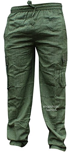 Pantalones jipis de Shopoholic Fashion, bohemios, de algodón fino, con bolsillos laterales Verde verde XXXL