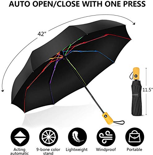 Paraguas Plegable Automático de Viaje de Secado Rápido con Botón Automático de Apertura/Cierre Antideslizante para Hombres Mujeres (NEGRO1)