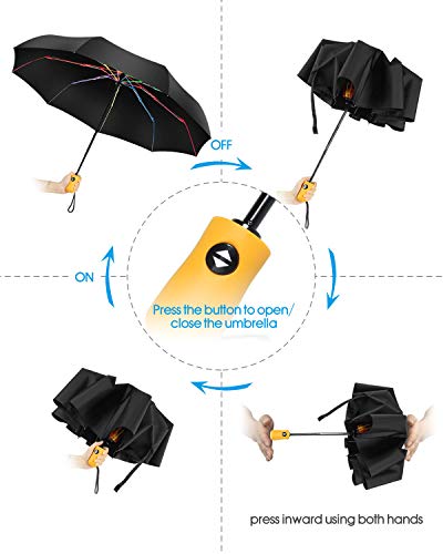 Paraguas Plegable Automático de Viaje de Secado Rápido con Botón Automático de Apertura/Cierre Antideslizante para Hombres Mujeres (NEGRO1)