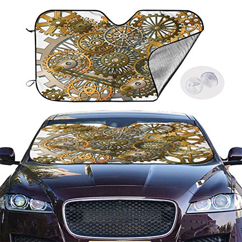 Parasol para Coche,Los Engranajes al Estilo Steam Punk,Parabrisas de prevención de Calor Parasol Protector de Visera de Rayos UV 51"X27.5"