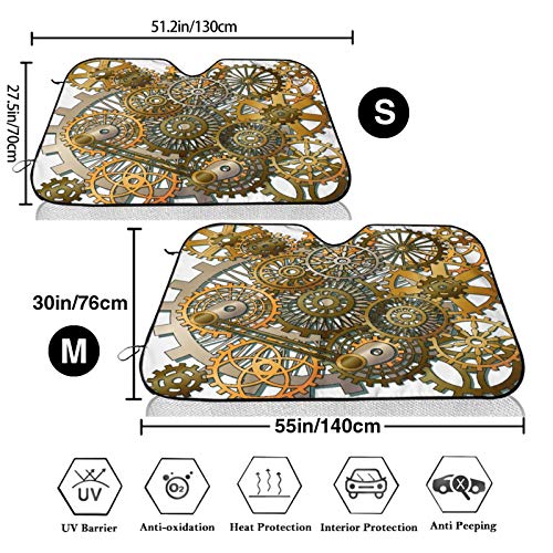 Parasol para Coche,Los Engranajes al Estilo Steam Punk,Parabrisas de prevención de Calor Parasol Protector de Visera de Rayos UV 51"X27.5"