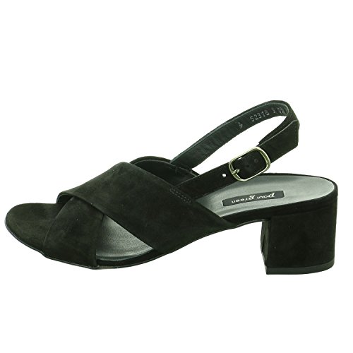 Paul Green 7066-01 Black Suede Leather Womens Slingback Heeled Sandals 37.5