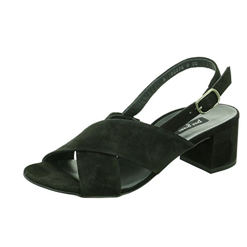 Paul Green 7066-01 Black Suede Leather Womens Slingback Heeled Sandals 37.5