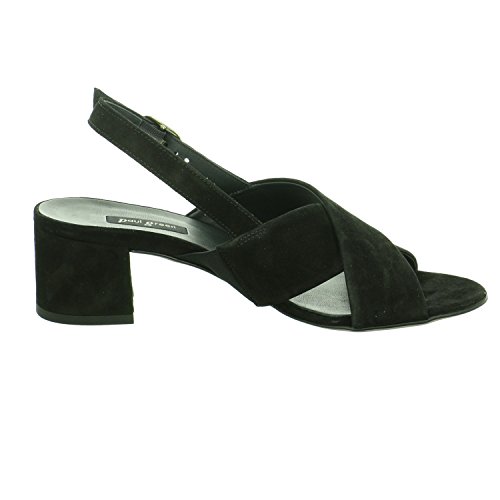 Paul Green 7066-01 Black Suede Leather Womens Slingback Heeled Sandals 37.5