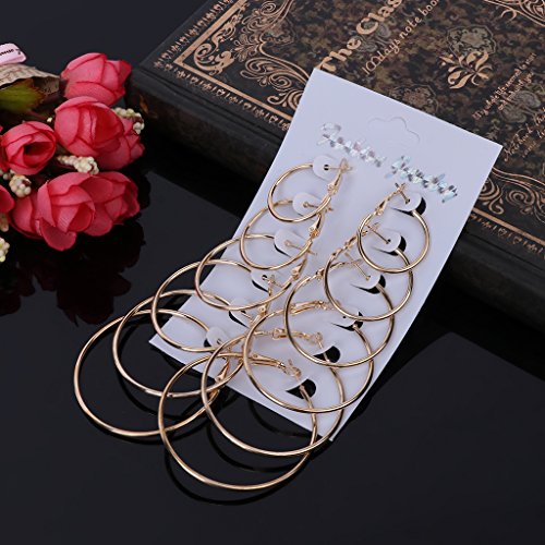 Pendientes, Dairy Shop Juego 6 pares/vino Lectura baumeln Anillo Gran Círculo Pendientes de banda mujeres Steam Punk oído Clip, aleación, rose gold