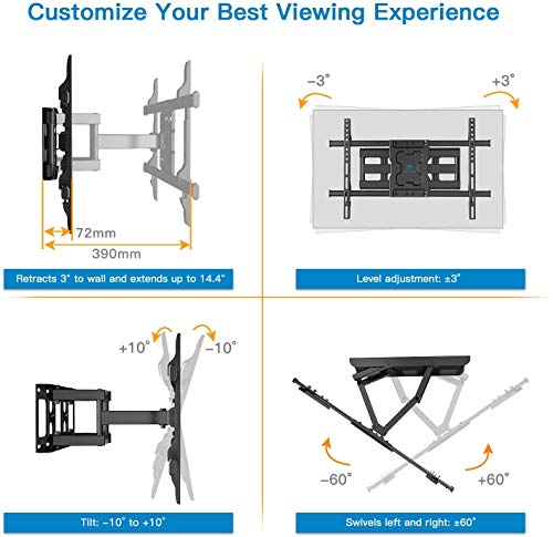 PERLESMITH Soporte de TV Pared Articulado Inclinable Y Giratorio – Soporte De TV para Pantallas De 37-70” TV – MAX VESA 600x400mm, para Soportar 60kg