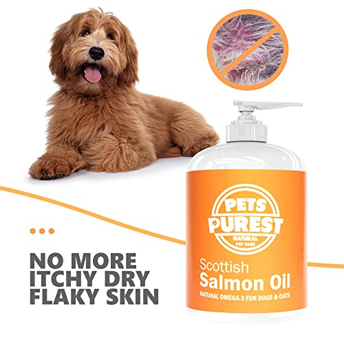 Pets Purest 100% Natural Premium Aceite de Salmón Escocés. Suplemento BARF Omega 3 6 y 9 Para Perros, Gatos, Caballos, Hurones y Mascotas. Promueve la Salud del Piel, las Articulaciones y el Cerebro