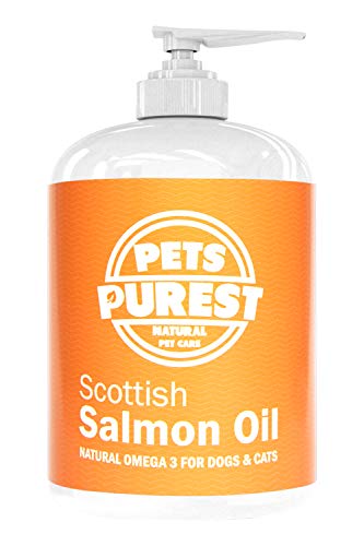 Pets Purest 100% Natural Premium Aceite de Salmón Escocés. Suplemento BARF Omega 3 6 y 9 Para Perros, Gatos, Caballos, Hurones y Mascotas. Promueve la Salud del Piel, las Articulaciones y el Cerebro