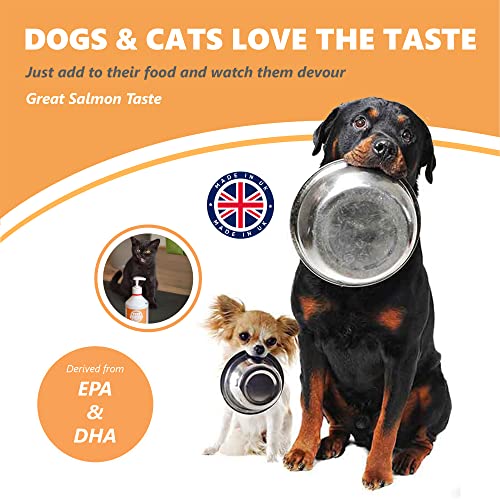 Pets Purest 100% Natural Premium Aceite de Salmón Escocés. Suplemento BARF Omega 3 6 y 9 Para Perros, Gatos, Caballos, Hurones y Mascotas. Promueve la Salud del Piel, las Articulaciones y el Cerebro