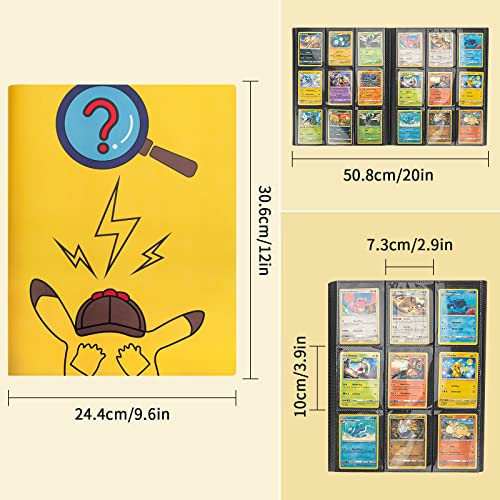 PhD Keisi Album Pokemon para Cartas Coleccionables,Tarjeta PM TCG de Juego, Colección Carpeta Compatible con Pokémon - Tiene Capacidad 324 Tarjetas - 18 páginas Premium - 9 Bolsillos(Yellow)