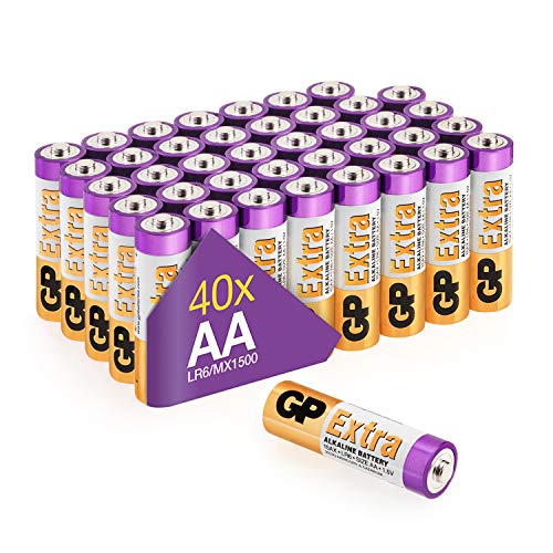 Pilas AA - Paquete de 40 Unidades | GP Extra | Pilas alcalinas AA, LR6, 1.5V | Duración Larga, Tecnología Anti-Fugas, Rendimiento Elevado