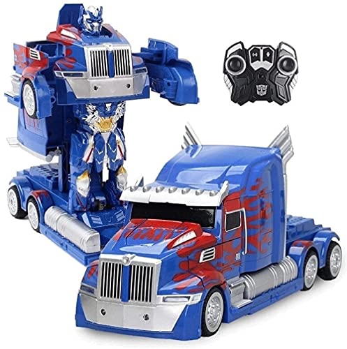 PJKDDM Optimus Prime Coche De Juguete con Control Remoto, Robot Deformado RC Vehículo, Camión De Acrobacias De Deriva Giratorio De 360 ​​°, Modelo Autobot con Arma, Regalo De Cumpleaños para Niños