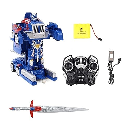 PJKDDM Optimus Prime Coche De Juguete con Control Remoto, Robot Deformado RC Vehículo, Camión De Acrobacias De Deriva Giratorio De 360 ​​°, Modelo Autobot con Arma, Regalo De Cumpleaños para Niños