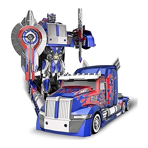 PJKDDM Optimus Prime Coche De Juguete con Control Remoto, Robot Deformado RC Vehículo, Camión De Acrobacias De Deriva Giratorio De 360 ​​°, Modelo Autobot con Arma, Regalo De Cumpleaños para Niños